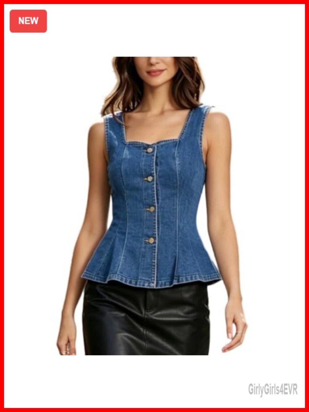 Denim Corset Vest Top Fitted Peplum Summer Jean Tank Top